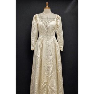 Vintage 1940's Wedding Gown Ivory White Liquid Satin Lace & Beaded with Veil